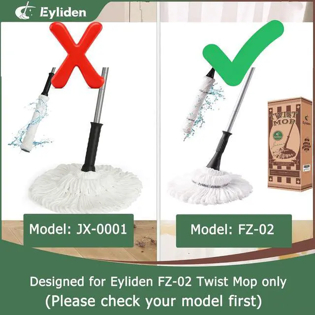 Alt view image 2 of 7 - 2 Pack Eyliden Twist Mop Microfiber Heads, for Eyliden FZ-02 Mops, White | Wet and Dry Cleaning, Mop Model No. FZ-02-2020/FZ-02-2019 Replacement Head, Not Include Handle, Suitable for Any Surfaces