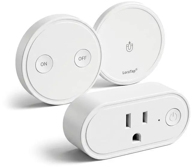 Main image of LoraTap Wireless Outlet - Ergonomic Round Remote (Comfort Grip!) + Magnetic Wall Base - Stick & Grab, No Wall Damage - 15A/1875W 100ft Range - Control for Hard-to-Reach Sockets, No More Bending