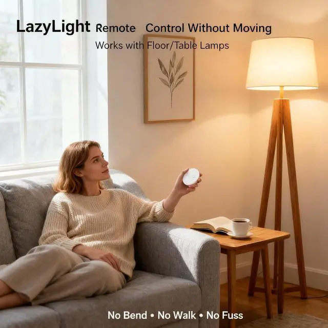 Alt view image 3 of 7 - LoraTap Wireless Outlet - Ergonomic Round Remote (Comfort Grip!) + Magnetic Wall Base - Stick & Grab, No Wall Damage - 15A/1875W 100ft Range - Control for Hard-to-Reach Sockets, No More Bending