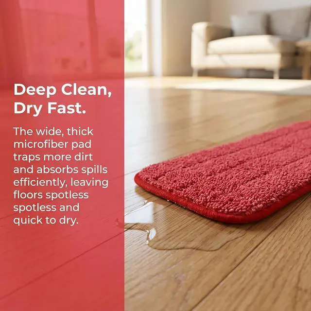 Alt view image 2 of 7 - 12Pack Microfiber Mop Pads,Reusable and Washable Spray Mop Pads, Red | 18x 6 Inch, Wet and Dry Household Mop Pad Replacement, Set of 12(Red)
