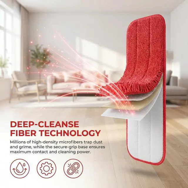 Alt view image 3 of 7 - 12Pack Microfiber Mop Pads,Reusable and Washable Spray Mop Pads, Red | 18x 6 Inch, Wet and Dry Household Mop Pad Replacement, Set of 12(Red)