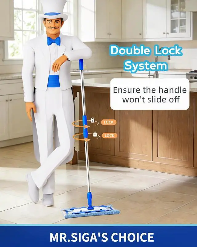 Alt view image 2 of 7 - MR.SIGA Professional Microfiber Mop for Hardwood, Laminate Floor Cleaning | Stainless steel telescopic handle, 3 reusable microfiber flat mop refills and 1 dirt removal scrubber included