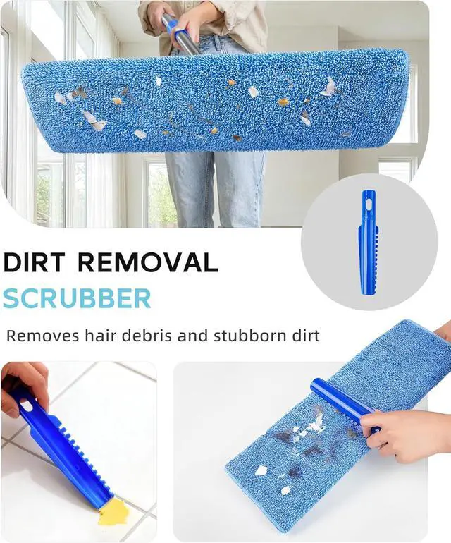 Alt view image 6 of 7 - MR.SIGA Professional Microfiber Mop for Hardwood, Laminate Floor Cleaning | Stainless steel telescopic handle, 3 reusable microfiber flat mop refills and 1 dirt removal scrubber included
