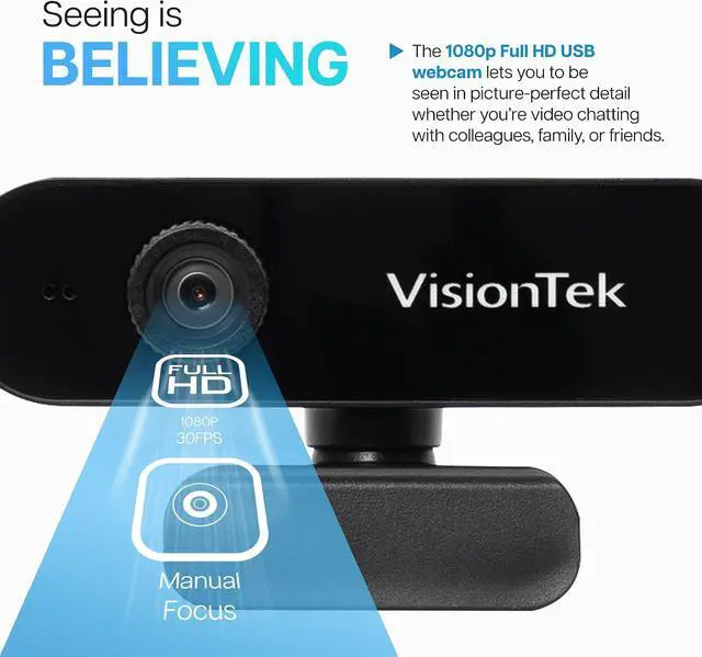 Alt view image 3 of 7 - VisionTek VTWC30 Premium Full HD 1080p Webcam - Built-in Microphone, Compatible with Windows, Mac, Chromebook & More 901379