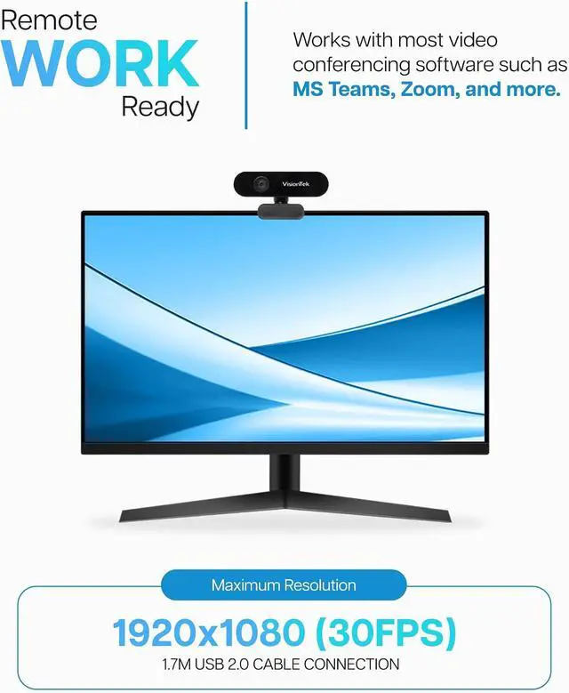 Alt view image 7 of 7 - VisionTek VTWC30 Premium Full HD 1080p Webcam - Built-in Microphone, Compatible with Windows, Mac, Chromebook & More 901379