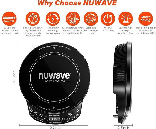 Alt view image 5 of 7 - Nuwave Precision Induction Cooktop, 10.25 Shatter-Resistant Ceramic Glass | 6.5 Heating Coil, 81 Temps from 100°F to 500°F, 3 Wattage Settings 600, 900 & 1400 Watts