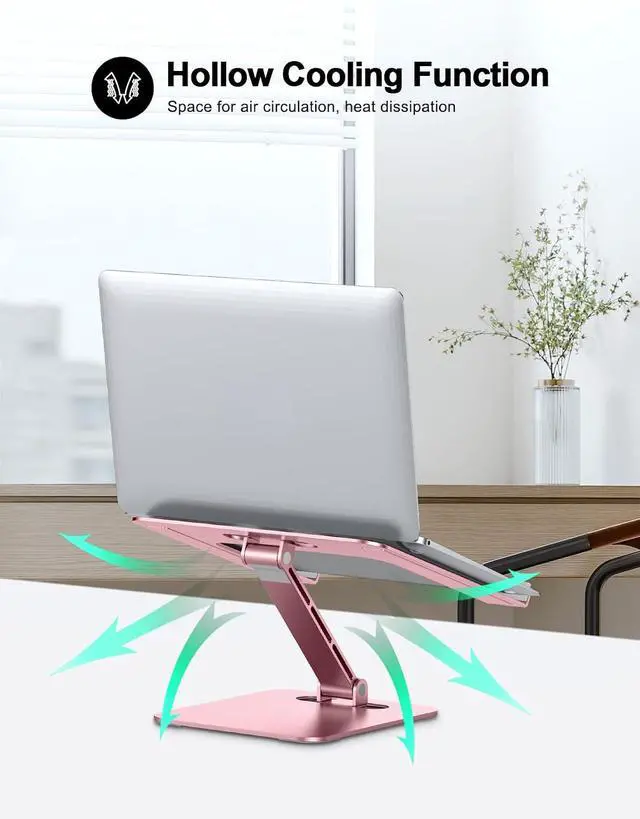 Alt view image 3 of 7 - RIWUCT Foldable Aluminum Alloy Laptop Stand for Desk, Height Adjustable Ergonomic Computer Stand, Portable Laptop Riser Holder Printer Stand Compatible with MacBook Pro Air/HP/Dell 10-16", Pink