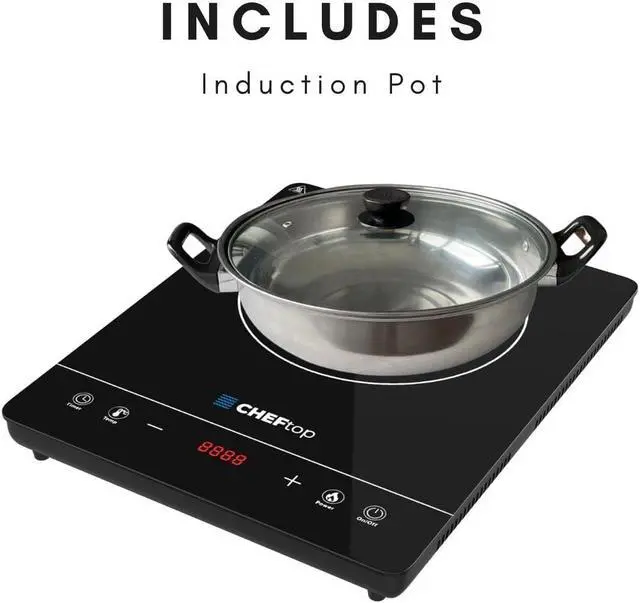 Alt view image 2 of 7 - Cheftop Induction Cooktop Portable Induction Burners 120V Digital Ceramic Top with Kids Safety Lock,1800 Watt, Touch Sensor Control Multiple Cooking Zones & Levels (Single Burner - Edged))