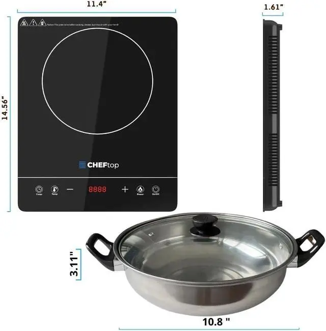 Alt view image 4 of 7 - Cheftop Induction Cooktop Portable Induction Burners 120V Digital Ceramic Top with Kids Safety Lock,1800 Watt, Touch Sensor Control Multiple Cooking Zones & Levels (Single Burner - Edged))