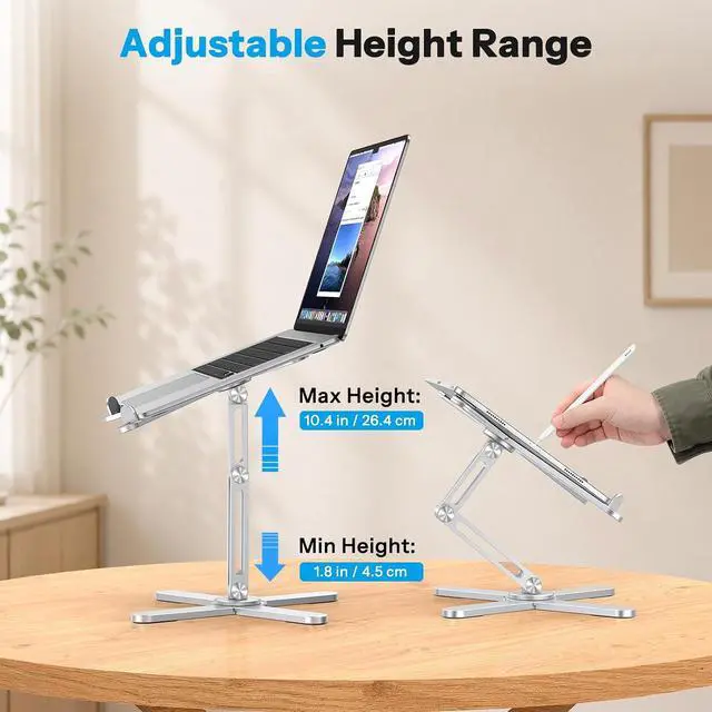 Alt view image 7 of 7 - OMOTON LA10 360° Rotating Laptop Stand Riser Foldable for Desk, Silver | Aluminium Aolly, Adjustable Height Angles, Collaborative Work, Easy Storage, Fits Laptops up to 17", for MacBook Pro/Air HP