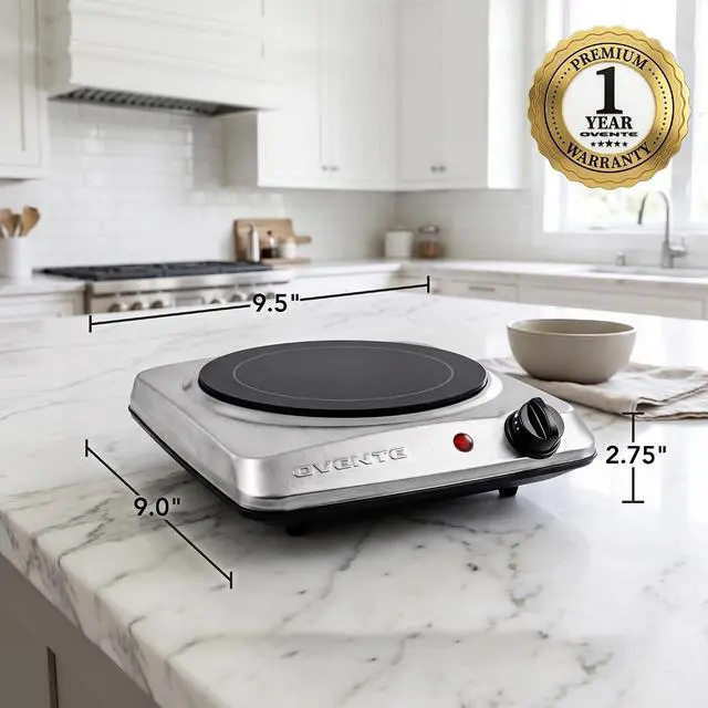 Alt view image 6 of 7 - OVENTE Electric Infrared Single Burner, 1000W Hot Plate, Silver BGI101S | 7 Ceramic Glass Cooktop, Stainless Steel, 5 Level Temperature Setting, Easy to Clean, Compact Stove for Home Dorm Office