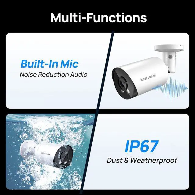 Alt view image 4 of 7 - VIKYLIN 4K 8MP Starlight PoE IP Camera Outdoor, 8MP Bullet PoE Camera with AI Human Vehicle Detection, 2.8mm Lens, Built-in Mic, MicroSD 256GB, WDR, IP67, Blue Iris, NDAA Compliant