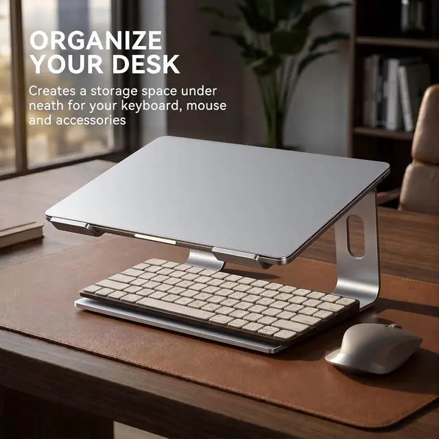 Alt view image 4 of 7 - SOUNDANCE Laptop Stand, Aluminum Computer Riser, Ergonomic Laptops Elevator for Desk, Metal Holder Compatible with 10 to 15.6 Inches Notebook Computer, Silver