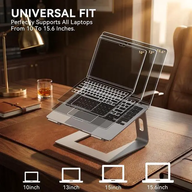 Alt view image 5 of 7 - SOUNDANCE Laptop Stand, Aluminum Computer Riser, Ergonomic Laptops Elevator for Desk, Metal Holder Compatible with 10 to 15.6 Inches Notebook Computer, Silver