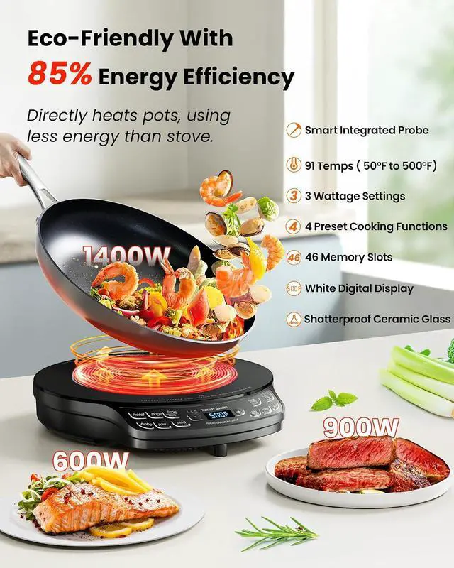 Alt view image 2 of 7 - Nuwave Portable Induction Cooktop Diamond with Probe, 100°F to 500°F | Advanced Countertop Burner, 91 Temps, 12Shatter-Proof Ceramic Glass & 6.5Heating Coil, Ideal for RV Camp, Small Apt, Travel