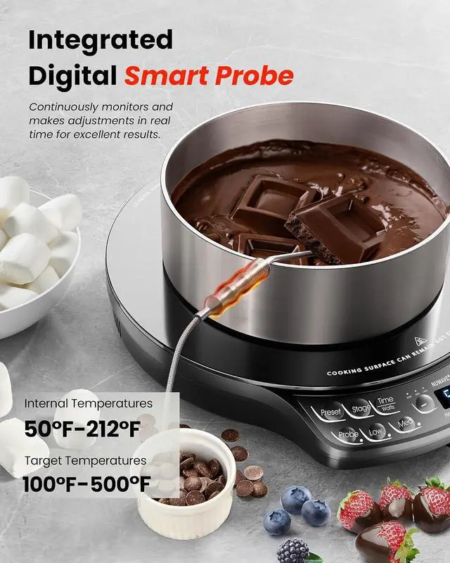 Alt view image 3 of 7 - Nuwave Portable Induction Cooktop Diamond with Probe, 100°F to 500°F | Advanced Countertop Burner, 91 Temps, 12Shatter-Proof Ceramic Glass & 6.5Heating Coil, Ideal for RV Camp, Small Apt, Travel