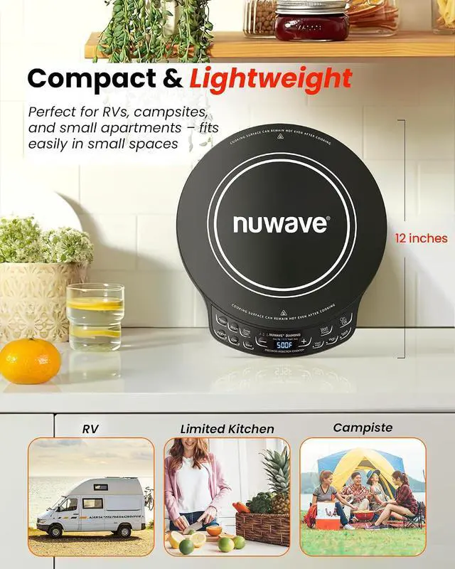 Alt view image 6 of 7 - Nuwave Portable Induction Cooktop Diamond with Probe, 100°F to 500°F | Advanced Countertop Burner, 91 Temps, 12Shatter-Proof Ceramic Glass & 6.5Heating Coil, Ideal for RV Camp, Small Apt, Travel