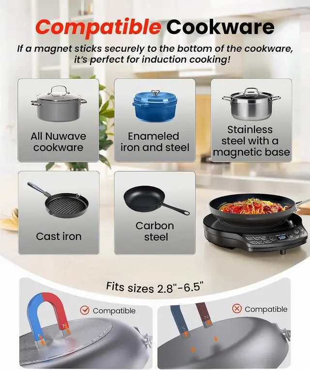 Alt view image 7 of 7 - Nuwave Portable Induction Cooktop Diamond with Probe, 100°F to 500°F | Advanced Countertop Burner, 91 Temps, 12Shatter-Proof Ceramic Glass & 6.5Heating Coil, Ideal for RV Camp, Small Apt, Travel