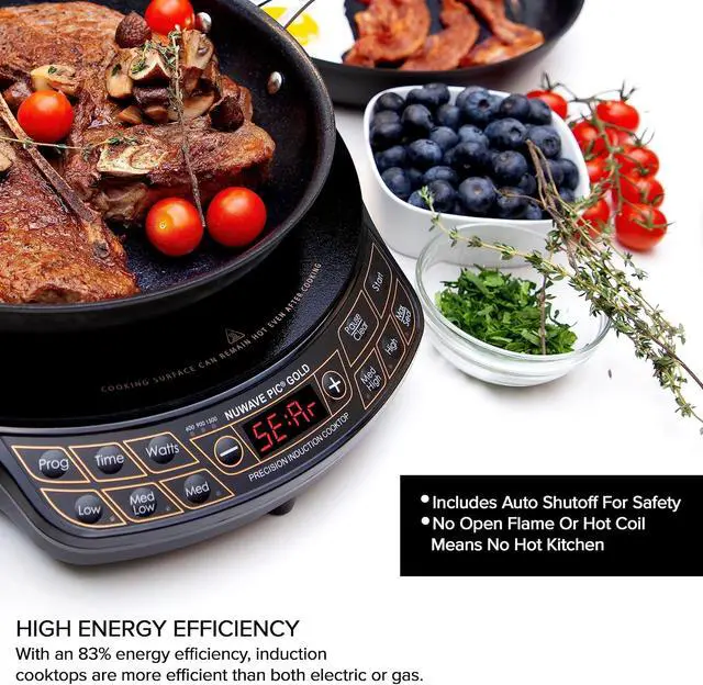 Alt view image 3 of 6 - Nuwave Precision Induction Cooktop Gold, 96 Temp Settings 100°F to 575°F | 12 Shatter-Resistant Ceramic Glass Surface, Large 8 Heating Coil, Portable, 3 Wattage Settings 700, 900, and 1500 Watts