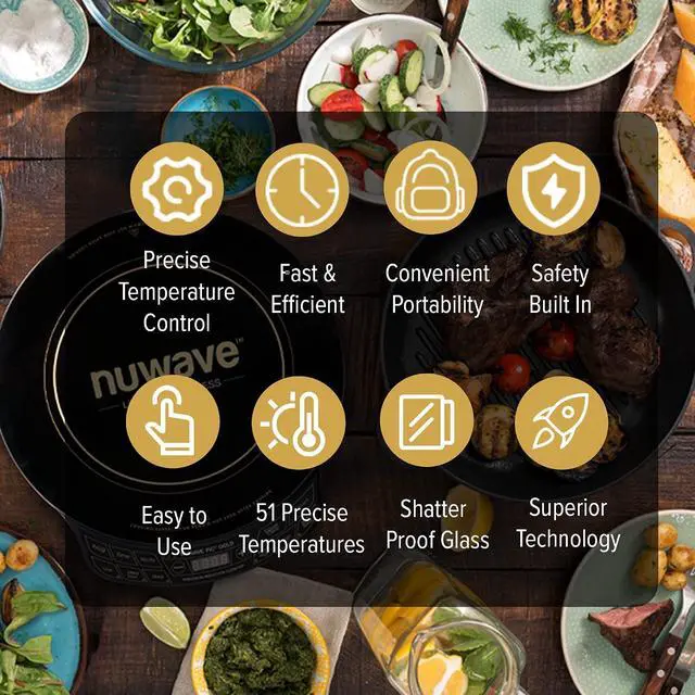 Alt view image 5 of 6 - Nuwave Precision Induction Cooktop Gold, 96 Temp Settings 100°F to 575°F | 12 Shatter-Resistant Ceramic Glass Surface, Large 8 Heating Coil, Portable, 3 Wattage Settings 700, 900, and 1500 Watts