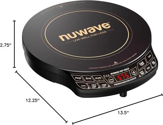 Alt view image 6 of 6 - Nuwave Precision Induction Cooktop Gold, 96 Temp Settings 100°F to 575°F | 12 Shatter-Resistant Ceramic Glass Surface, Large 8 Heating Coil, Portable, 3 Wattage Settings 700, 900, and 1500 Watts