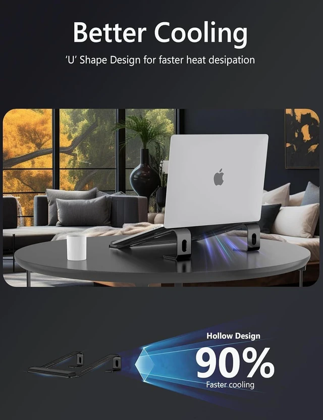 Alt view image 7 of 7 - JCZT Aluminum Laptop Stand, Laptop Riser with Wrist Rest, Black | Ergonomic Detachable Portable Laptop Stand for Desk, Notebook Holder Compatible with MacBook Air Pro, All 10-17'' Laptops