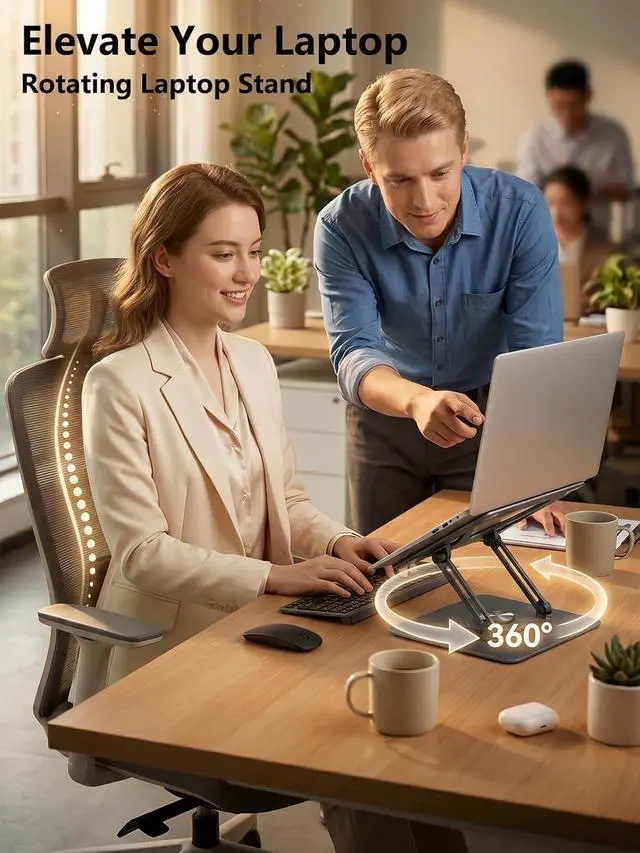 Alt view image 2 of 7 - 360° Rotating Laptop Stand for Desk,Adjustable Notebook Riser | Ergonomic, Height Adjustable,Hollow out Heat Dissipation Stable Structure for 10-16 Inch Laptop Macbook Notebook