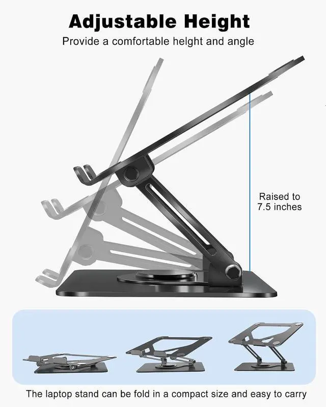 Alt view image 4 of 7 - 360° Rotating Laptop Stand for Desk,Adjustable Notebook Riser | Ergonomic, Height Adjustable,Hollow out Heat Dissipation Stable Structure for 10-16 Inch Laptop Macbook Notebook