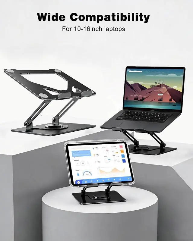 Alt view image 6 of 7 - 360° Rotating Laptop Stand for Desk,Adjustable Notebook Riser | Ergonomic, Height Adjustable,Hollow out Heat Dissipation Stable Structure for 10-16 Inch Laptop Macbook Notebook