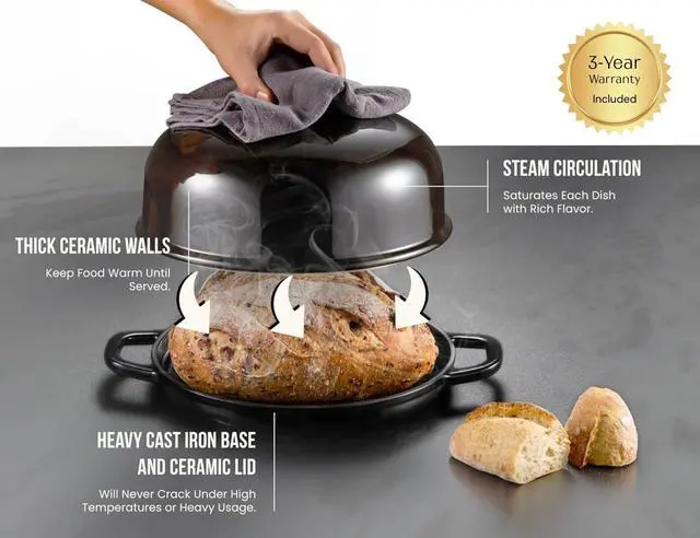 Alt view image 2 of 7 - Kook Bread Oven, with Lid and Handles, Enameled Cast Iron Pan and Ceramic Lid, For Baking, Cooking, Roasting and more (Black)