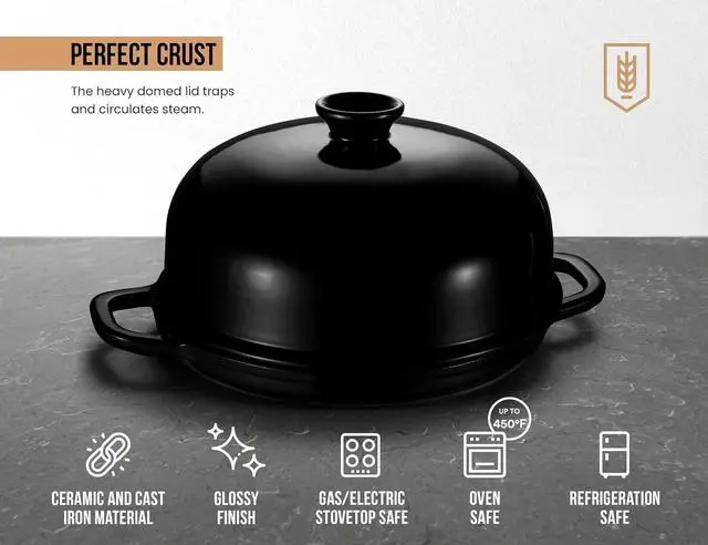 Alt view image 6 of 7 - Kook Bread Oven, with Lid and Handles, Enameled Cast Iron Pan and Ceramic Lid, For Baking, Cooking, Roasting and more (Black)
