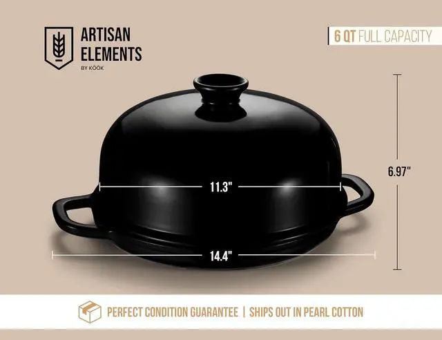 Alt view image 7 of 7 - Kook Bread Oven, with Lid and Handles, Enameled Cast Iron Pan and Ceramic Lid, For Baking, Cooking, Roasting and more (Black)