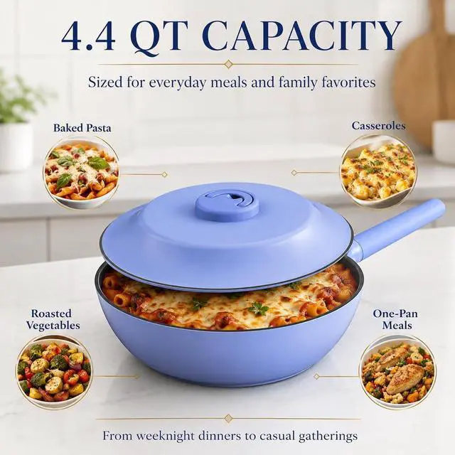 Alt view image 2 of 6 - imarku Ceramic Baking Dish with Lid, 11 Inch Casserole Dish for Oven, Baking Dishes, Lightweight Body, Valentines Day Gifts for Him Her, Blue