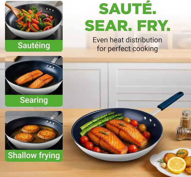 Alt view image 2 of 7 - NutriChef 10 Inch Non Stick Ceramic Coated Frying Pan, Aluminum Frying Pan with Silicone Handle, Stain-Resistant, PFOA Free Compatible with Gas, Electric, Induction, and Ceramic Cooktops