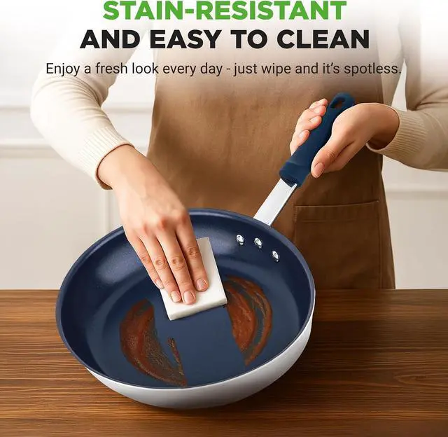 Alt view image 5 of 7 - NutriChef 10 Inch Non Stick Ceramic Coated Frying Pan, Aluminum Frying Pan with Silicone Handle, Stain-Resistant, PFOA Free Compatible with Gas, Electric, Induction, and Ceramic Cooktops