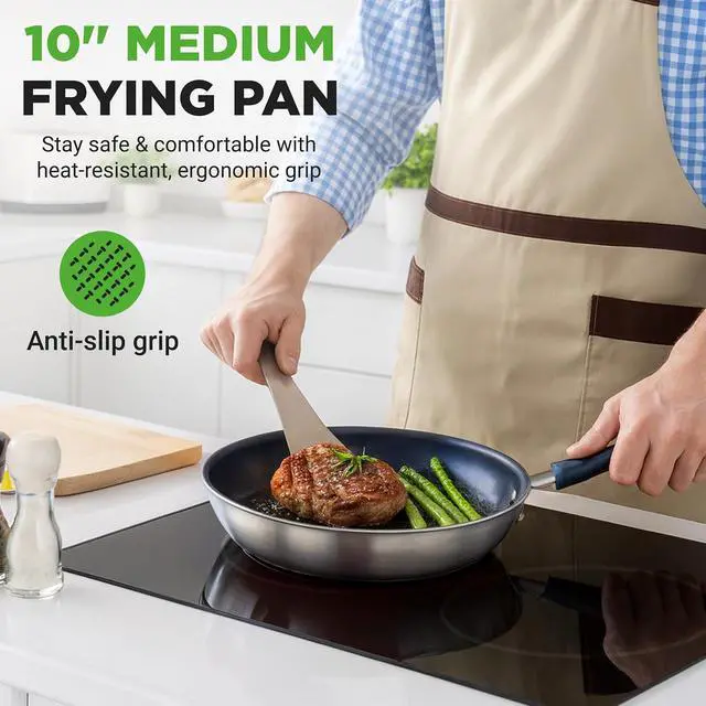 Alt view image 7 of 7 - NutriChef 10 Inch Non Stick Ceramic Coated Frying Pan, Aluminum Frying Pan with Silicone Handle, Stain-Resistant, PFOA Free Compatible with Gas, Electric, Induction, and Ceramic Cooktops
