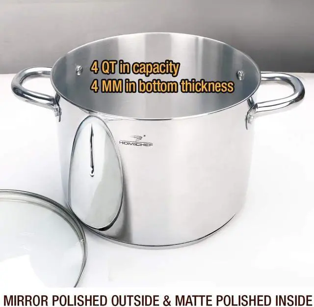 Alt view image 2 of 7 - HOMICHEF Small Stock Pot 4 Quart Nickel Free Stainless Steel - Small 4Qt Stockpot With Glass Lid - Soup Pot Cooking Pot 4 Quart