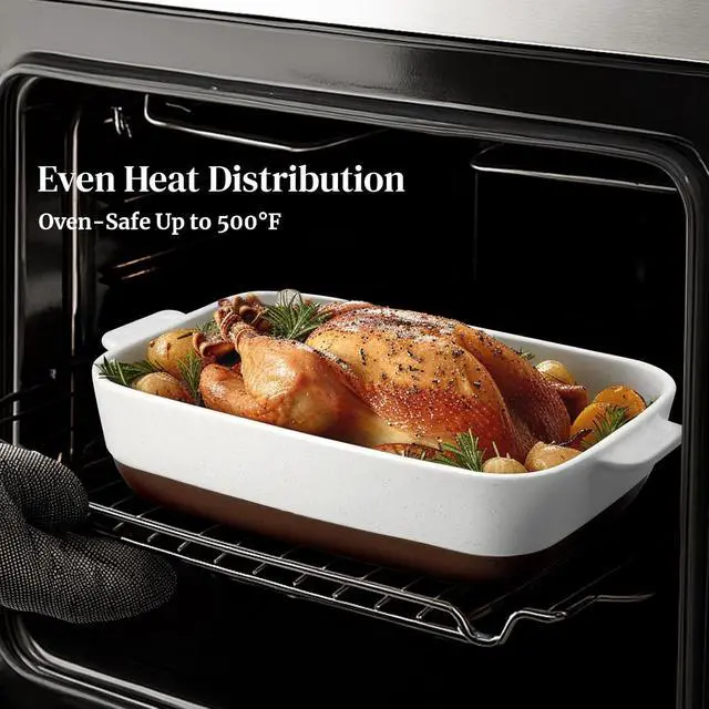 Alt view image 4 of 7 - DOWAN Ceramic Casserole Dish for Oven, 9x13 Deep Lasagna Pan, Large Baking Dish with Handles, 4.3 Quarts Durable and Oven Safe Pan, for Roasting and Baking, Alabaster White