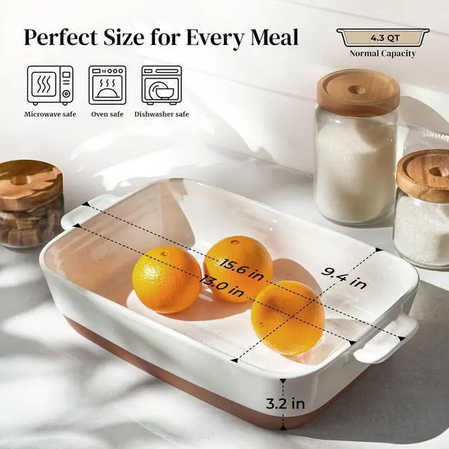 Alt view image 2 of 7 - DOWAN Ceramic Casserole Dish for Oven, 9x13 Deep Lasagna Pan, Large Baking Dish with Handles, 4.3 Quarts Durable and Oven Safe Pan, for Roasting and Baking, Alabaster White