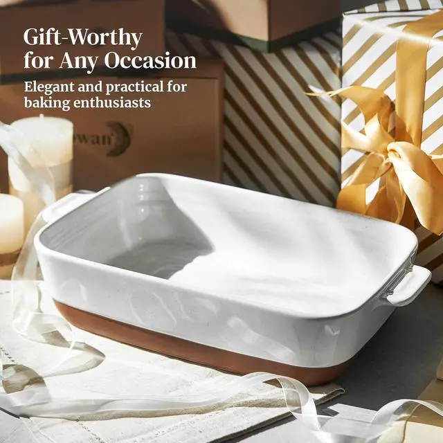 Alt view image 5 of 7 - DOWAN Ceramic Casserole Dish for Oven, 9x13 Deep Lasagna Pan, Large Baking Dish with Handles, 4.3 Quarts Durable and Oven Safe Pan, for Roasting and Baking, Alabaster White