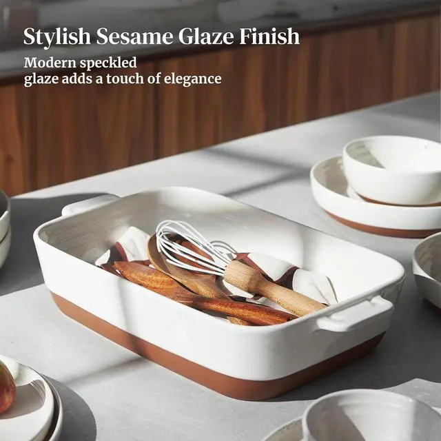 Alt view image 7 of 7 - DOWAN Ceramic Casserole Dish for Oven, 9x13 Deep Lasagna Pan, Large Baking Dish with Handles, 4.3 Quarts Durable and Oven Safe Pan, for Roasting and Baking, Alabaster White