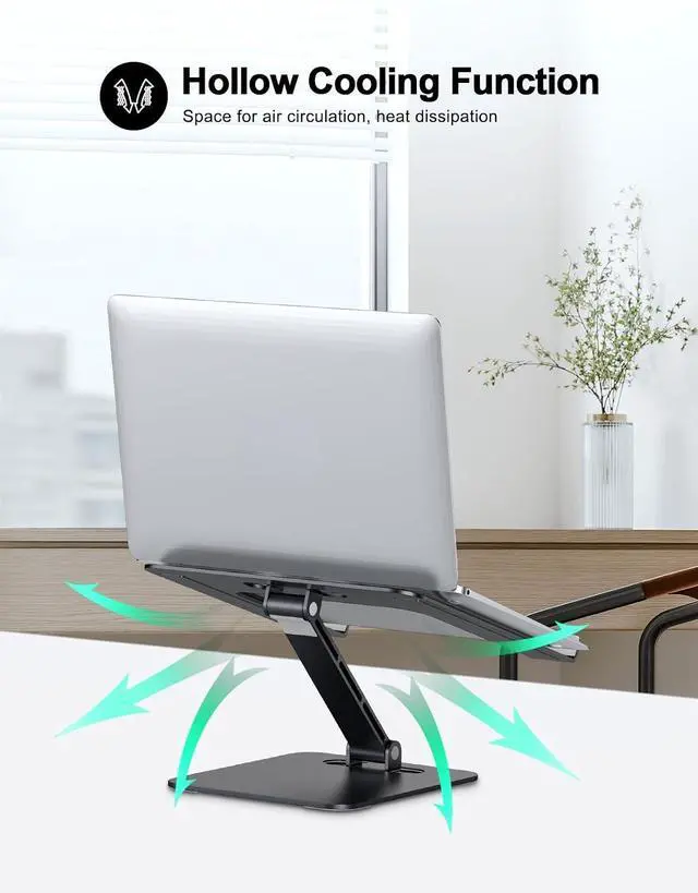 Alt view image 3 of 7 - RIWUCT Foldable Aluminum Alloy Laptop Stand for Desk, Height Adjustable Ergonomic Computer Stand, Portable Laptop Riser Holder Printer Stand Compatible with MacBook Pro Air/HP/Dell 10-16", Black