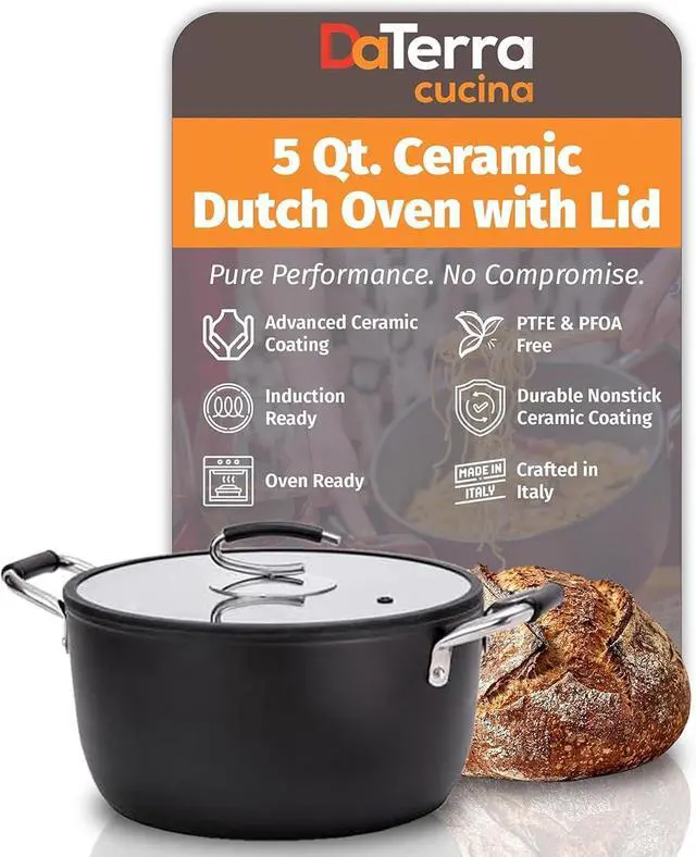 Main image of DaTerra Cucina Nonstick Ceramic Dutch Oven Pot w/Lid, Oven Safe Pot, 5Qt | Italian Crafted Cookware, PTFE & PFOA Free, Aluminum Core, Dual Handles, Even Heating, Induction Compatible, Easy Cleanup
