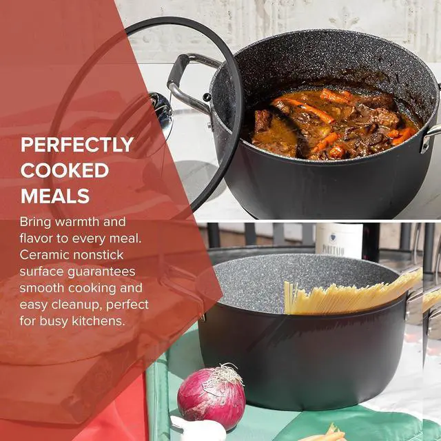 Alt view image 5 of 7 - DaTerra Cucina Nonstick Ceramic Dutch Oven Pot w/Lid, Oven Safe Pot, 5Qt | Italian Crafted Cookware, PTFE & PFOA Free, Aluminum Core, Dual Handles, Even Heating, Induction Compatible, Easy Cleanup