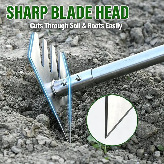 Alt view image 2 of 7 - BARAYSTUS Garden Hoe Tool and Weeder, 56 Inch Ergonomic Long Handle Cultivator with Sharp Stainless Steel Blade, Heavy Duty Garden Hand Tiller for Weeding, Digging, Loosening Soil,Removing Moss