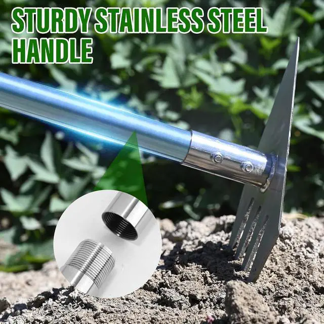 Alt view image 3 of 7 - BARAYSTUS Garden Hoe Tool and Weeder, 56 Inch Ergonomic Long Handle Cultivator with Sharp Stainless Steel Blade, Heavy Duty Garden Hand Tiller for Weeding, Digging, Loosening Soil,Removing Moss