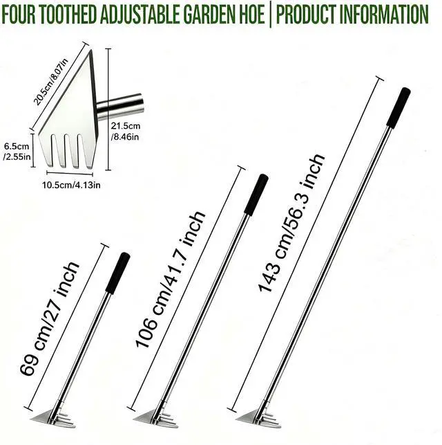 Alt view image 5 of 7 - BARAYSTUS Garden Hoe Tool and Weeder, 56 Inch Ergonomic Long Handle Cultivator with Sharp Stainless Steel Blade, Heavy Duty Garden Hand Tiller for Weeding, Digging, Loosening Soil,Removing Moss