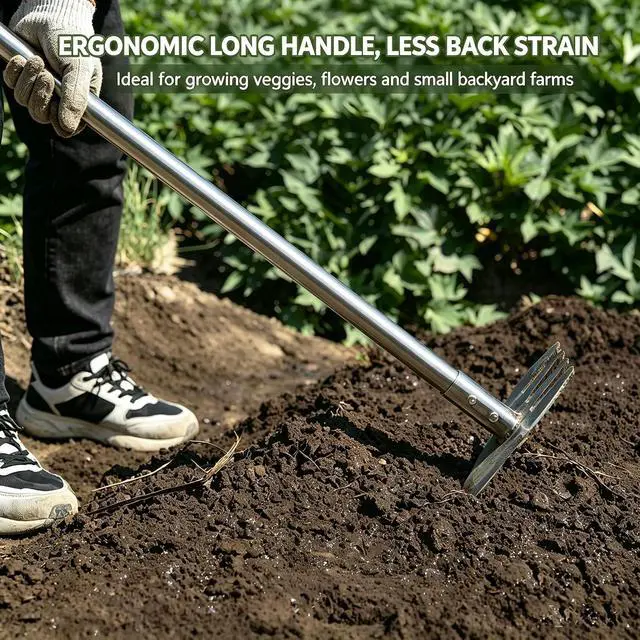 Alt view image 7 of 7 - BARAYSTUS Garden Hoe Tool and Weeder, 56 Inch Ergonomic Long Handle Cultivator with Sharp Stainless Steel Blade, Heavy Duty Garden Hand Tiller for Weeding, Digging, Loosening Soil,Removing Moss