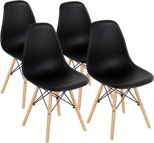 Main image of GOFLAME DSW Dining Chairs, Shell Plastic Chairs with Wood Legs, Modern Style Armless Chairs for Living Room Kitchen Bedroom, Eiffel DSW Style Side Chairs with Ergonomic Backrest Set of 4, Black