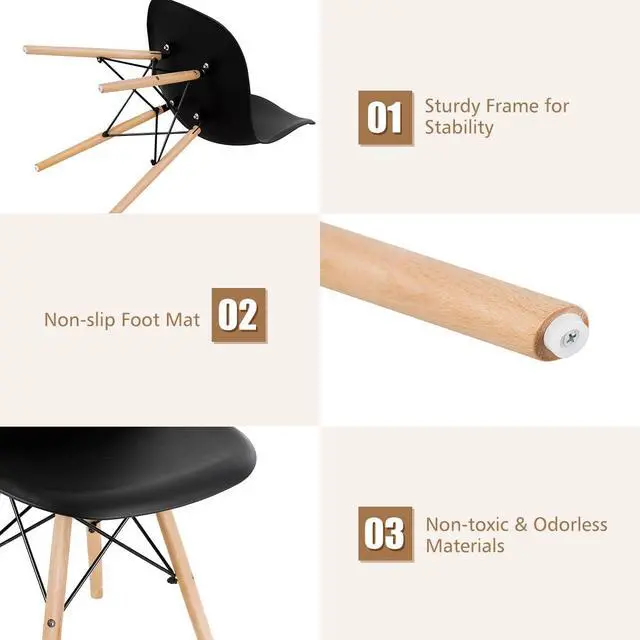 Alt view image 6 of 7 - GOFLAME DSW Dining Chairs, Shell Plastic Chairs with Wood Legs, Modern Style Armless Chairs for Living Room Kitchen Bedroom, Eiffel DSW Style Side Chairs with Ergonomic Backrest Set of 4, Black
